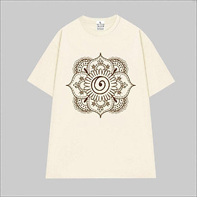 Cao cấp - Áo thun oversize họa tiết vẽ tay hoa sen vòng tròn Mandala độc đáo Mandala lotus
