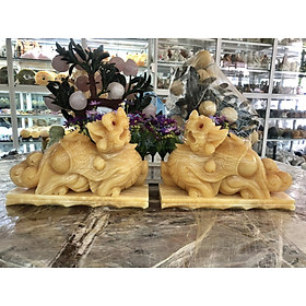 Mua Cặp Tỳ Hưu phong thủy đá ngọc hoàng long có đế - Dài 30cm