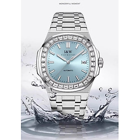 Đồng hồ nam chính hãng I&W CARNIVAL 750G2-T4 hàng mới fullbox, Kính sapphire xước,Chống nước 50m ,Máy cơ (Automatic),mặt xanh dây thép không gỉ