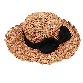 Parent-child Floppy Summer Sun Beach Straw Hat Foldable Wide Brim - Khaki