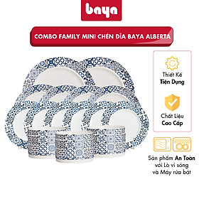 Mua Bộ Chén (Bát) Đĩa Sứ Tráng Men BAYA ALBERTA Gồm 18 Món Họa Tiết Gạch Bông Màu Xanh Phù Hợp Làm Quà Tặng Xinh Xắn 6000247