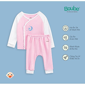 Bộ quần áo dài tay cúc bấm chéo, màu sắc tươi tắn Boube cho bé - Chất liệu Petit thoáng mát - Size sơ sinh Newborn