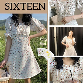 Đầm Hoa Nhí, Váy Nữ Họa Tiết, Chiết Eo Dáng Xòe SIXTEEN