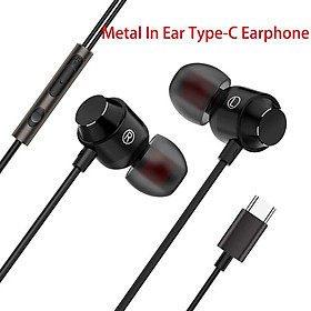 Metal In Ear Type-C Earphone Wired Earphone With Earplug Subwoofer Earphone Color: Gun color