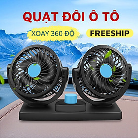 Quạt Điện Đôi Mini 12V Thông Gió Cho Ô tô, Xe Hơi Xe Tải Gắn Taplo - Xoay 360 Độ Để Bàn Làm Việc Tiện Ích Cắm Tẩu