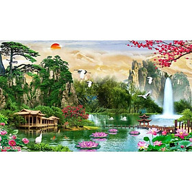 Mua tranh sơn thủy  phong cảnh 3D dán tường in Vải Lụa