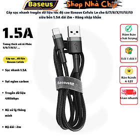 Cáp sạc nhanh truyền dữ liệu tốc độ cao Baseus Cafule Ln cho 6/7/8/X/11/12/13 siêu bền 1.5A dài 2m - Hàng nhập khẩu