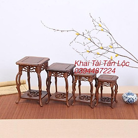 Bộ 4 đế gỗ , đôn gỗ mini kiểu cổ để đặt tượng trang trí