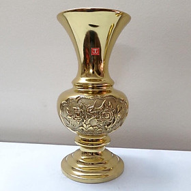 LỌ HOA CÚC ĐỒNG CHẠM TRỔ HOA VĂN VÀNG BÓNG - TL194