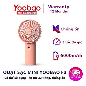 Mua Quạt mini YOOBAO cầm tay mã F3 dung lượng 6000mAh- 3 tốc độ gió - Hàng nhập khẩu