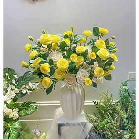 Hoa Giả Hoa Lụa - HOA HỒNG PHÁP Loại 1 Giống Thật - 1 Cành 4 Bông