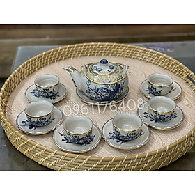Mua Bộ ấm chén ấm tách trà men rạn cổ bọc đồng gốm sứ Bát Tràng