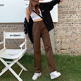 Quần Jean Ống Rộng Lưng Cao Trơn ThunderUnisex Quần Bò Ống Suông Nữ Fullsize 3 Màu Phong Cách Ulzzang Hàn Quốc