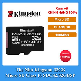 Thẻ Nhớ Kingston 32GB Micro SD Class 10 SDCS2/32GBSP hàng chính hãng