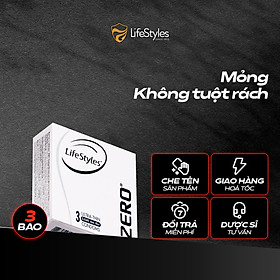 Bao cao su mỏng khít LifeStyles Zero - Trơn êm -  Hộp 3 bao