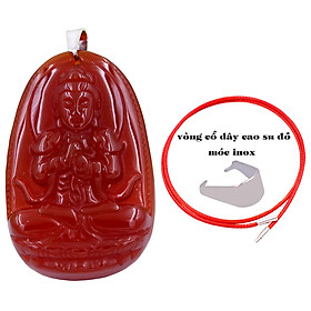 Mặt Phật Đại nhật như lai mã não đỏ 3.6 cm kèm móc và vòng cổ dây cao su đỏ, Mặt Phật bản mệnh