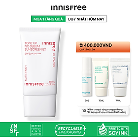 Kem chống nắng nâng tông kiềm dầu innisfree Tone Up No Sebum Sunscreen EX SPF 50+ PA++++ 60 mL (New 2023)