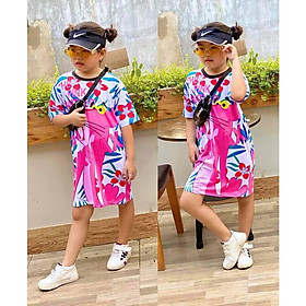 Đầm suông thun lạnh in 3D size cho bé gái từ 12 đến 24kg - Đầm váy bé gái