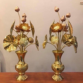 Mua Đôi Lọ Hoa Sen Bằng Đồng Kèm Hoa Sen Cao 30cm Để Bàn Thờ Gia Tiên