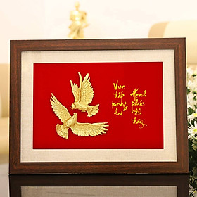 Tranh Đôi Chim Bồ Câu Mạ Vàng 24K - Quà tặng mừng đám cưới cao cấp, ý nghĩa, độc đáo cho cô dâu chú rể