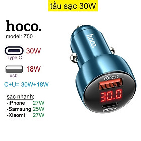 Mua Tẩu sạc 30W (Type C + USB) Hoco Z50 sạc nhanh cho điện thoại Samsung/ iP/ Xiaomi _ Hàng chính hãng
