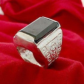 Nhẫn nam bạc ta mặt đá màu đen hình chữ nhật vai nhẫn hình kim tiền Bạc Quang Thản