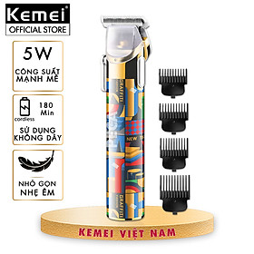 Tông đơ cắt tóc không dây Kemei KM-MAX5087 sạc USB type C pin trâu thiết kế hoa văn trend màu graffici độc đáo, có thể cắt tóc, cạo râu, fade tóc... Hàng chính hãng