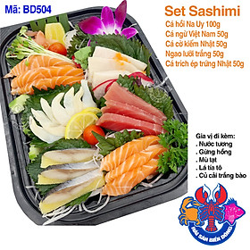 Mã 504_Set Sashimi Cá Hồi, Cá Ngừ, Cá Cờ Kiểm, Ngao lưỡi trắng, Cá Trích 300g