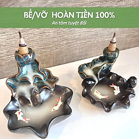 Thác Khói Trầm Hương Tráng Men Cao 10cm, Tạo Khói Ngược Đẹp Mắt, Thưởng Hương, Xông Nhà, Decor Trang Trí