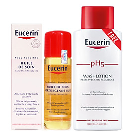 Eucerin Natural Caring Oil, dầu chống rạn da bà bầu (125mL, free sữa tắm pH5 200mL)