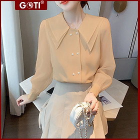 GOTI – Áo Kiểu Nữ Thời Trang Công Sở - Áo Sơ Mi Trắng Nữ Dáng Rộng Kiểu Áo Lụa Nữ Cao Cấp 3A10