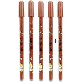 Vỉ 4 Bút Gel Xóa Được Shiba Inu 0.5 mm - Stacom VGP106E-A - Mực Đen (Tặng Kèm 1 Bút GP106E-A)