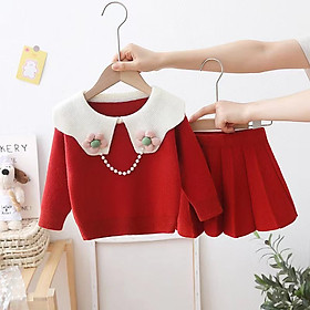 Set váy len bé gái 1-5 tuổi rời đính hoa và dây hạt. Đầm len lông thỏ cho bé hàng Quảng Châu cao cấp mềm mịn không baixù