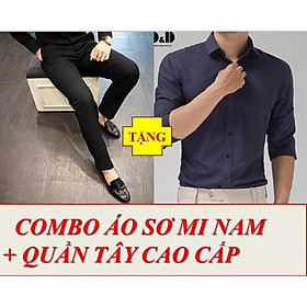 ÁO SƠ MI XANH TÍM+ QUẦN TÂY ĐEN NAM THỜI TRANG CAO CẤP