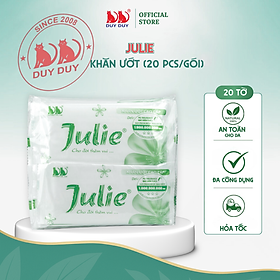 Combo 5 gói Khăn lạnh dùng một lần Julie xanh lá vải bi 20 cái (20x24cm) hương hoa hồng không hóa chất dùng một lần tiện lợi