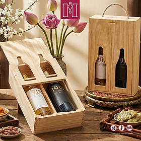 Hộp quà 2 chai rượu vang Chile nhập khẩu 1918 Classic 750ml kèm hộp gỗ thông đôi nắp trượt - quà tặng Tết, tặng khách hàng, đối tác