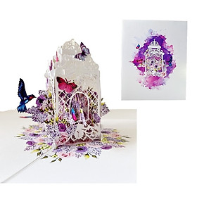 A06 - Thiệp 3D Lồng Hoa & Bướm Tím – Pop Up Card Viethands Giftshop 