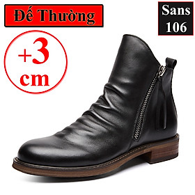 Giày nam cao cổ khóa kéo Sans106 da bò thật bigsize lớn 48 47 46 45 44 43 giầy boot tăng chiều cao bốt độn đế 6cm