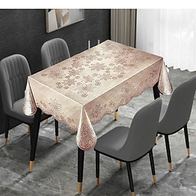 Khăn Trải Bàn PAULEE PWL 241 (147cm x 230cm) hoa văn nổi, ánh kim vàng, nền kem nhạt, nhựa PVC dẻo-không thấm nước