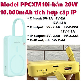 Mua  30W - 10000mAh  Pin dự phòng không dây nam châm tích hợp cáp  C / ip hỗ trợ sạc nhanh Baseus PPCXM10T_ Hàng chính hãng