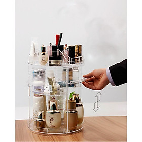 Mua KỆ MỸ PHẨM MICA TRONG SUỐT XOAY 360 ĐỘ HÀNG TỐT SIÊU BỀN ĐẸP- HỘP ĐỰNG ĐỒ TRANG ĐIỂM ĐỂ BÀN KÈM KHAY SON CÓ THỂ XẾP
