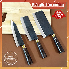 Mua Bộ 3 Dao Nhà Bếp  Thép Nhíp Nga - Rèn Hoàn Toàn Thủ Công  Cán Gỗ Mun  Dao Chặt  Thái  Lọc