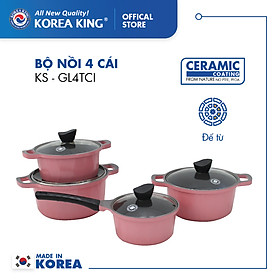 KS-GL4TCI Bộ nồi Korea King ( màu hồng, bộ gồm 3 nồi đường kính 20, 22, 24cm + 1 quánh 18cm, nắp kính) Hàng chính hãng