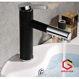Vòi rửa mặt đa năng đầu xoay 360 độ, mạ đen trắng GR 8807B kiểu thân thấp 20 cm (đẹp, sang trọng), bền bỉ với thời gian