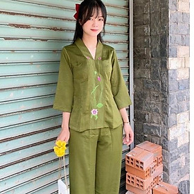 ĐỒ LAM ĐI CHÙA Bà Lai Lụa thêu Sen