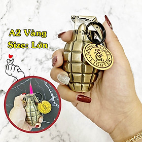 Mua Hột quet bật lửa móc khóa hình trái lựu A2 Vàng size lớn 9cm kim loại - xài gas