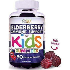 Elderberry Gummies for Kids by Feel Great 365 (90 Servings) with Immune Support* | Gluten Free Plant & Pectin Based Formula | Immunity Support with Vitamin C and Zinc | Sambucus Nigra Supplement