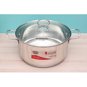 Mua Nồi inox 5 đáy nắp kính 16 cm Sunhouse SHG788-16-20-24 dùng trên mọi loại bếp - sản phẩm chính hãng