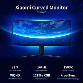 Xiaomi Monitor 34'' Curved Gaming Monitor WQHD Curved Surface Screen Wide Viewing Angle Monitor 144Hz High Refresh Rate