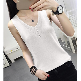 Áo len lụa mùa hè thoáng mát cổ trang trí họa tiết chữ V Free size AO03